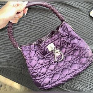 RARE 2008 Dior Purple Satin Cannage Charming Hobo w Calfakin leather trim